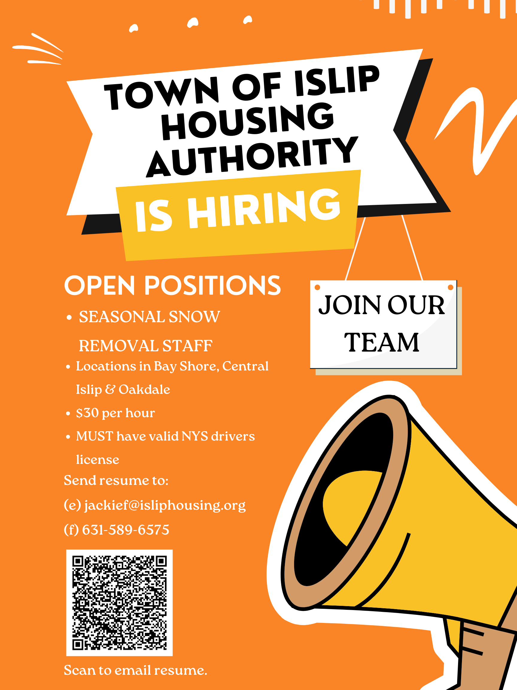 The image is an advertisement for employment you can email jackief@isliphousing.org for information